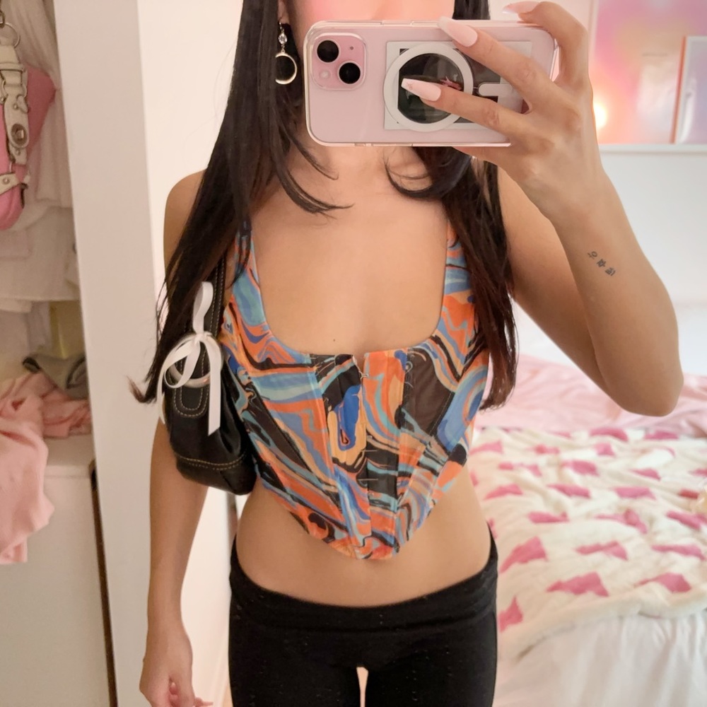 Orange/blue marble top💙🧡🖤